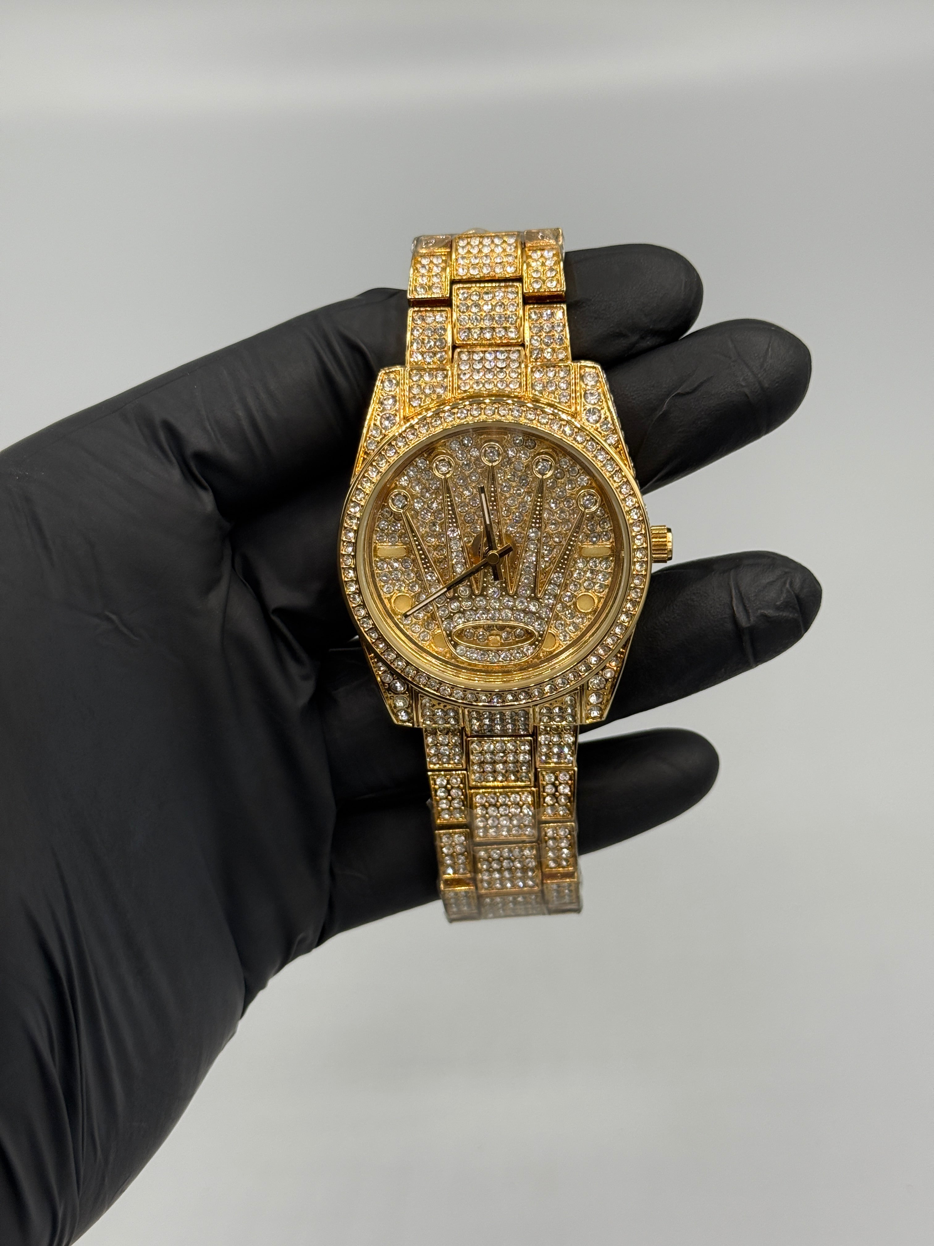 Gold Iced-Out Rolex Watch Rotating Dial