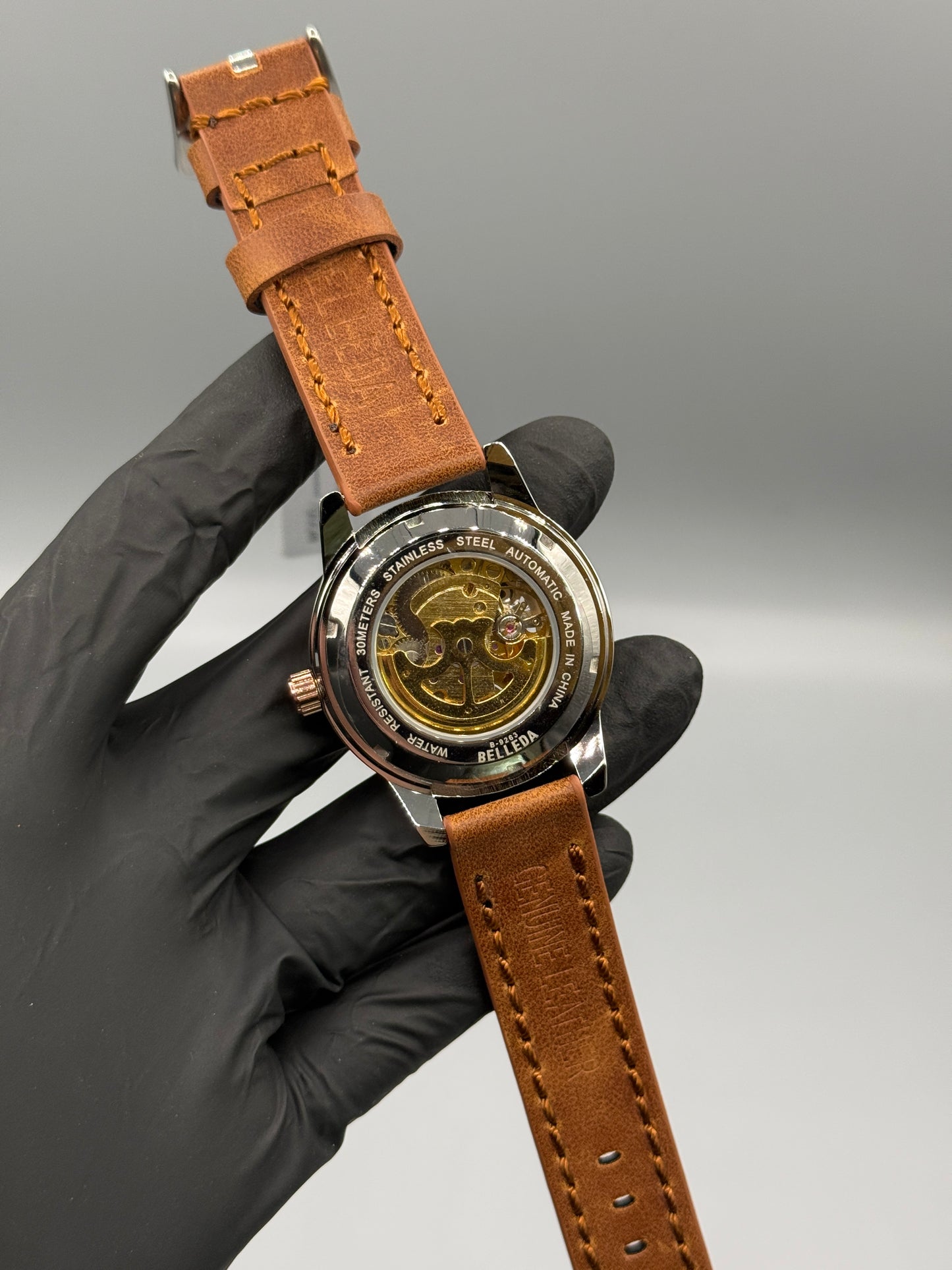 Brown Leather Strap Automatic Dragon Watch