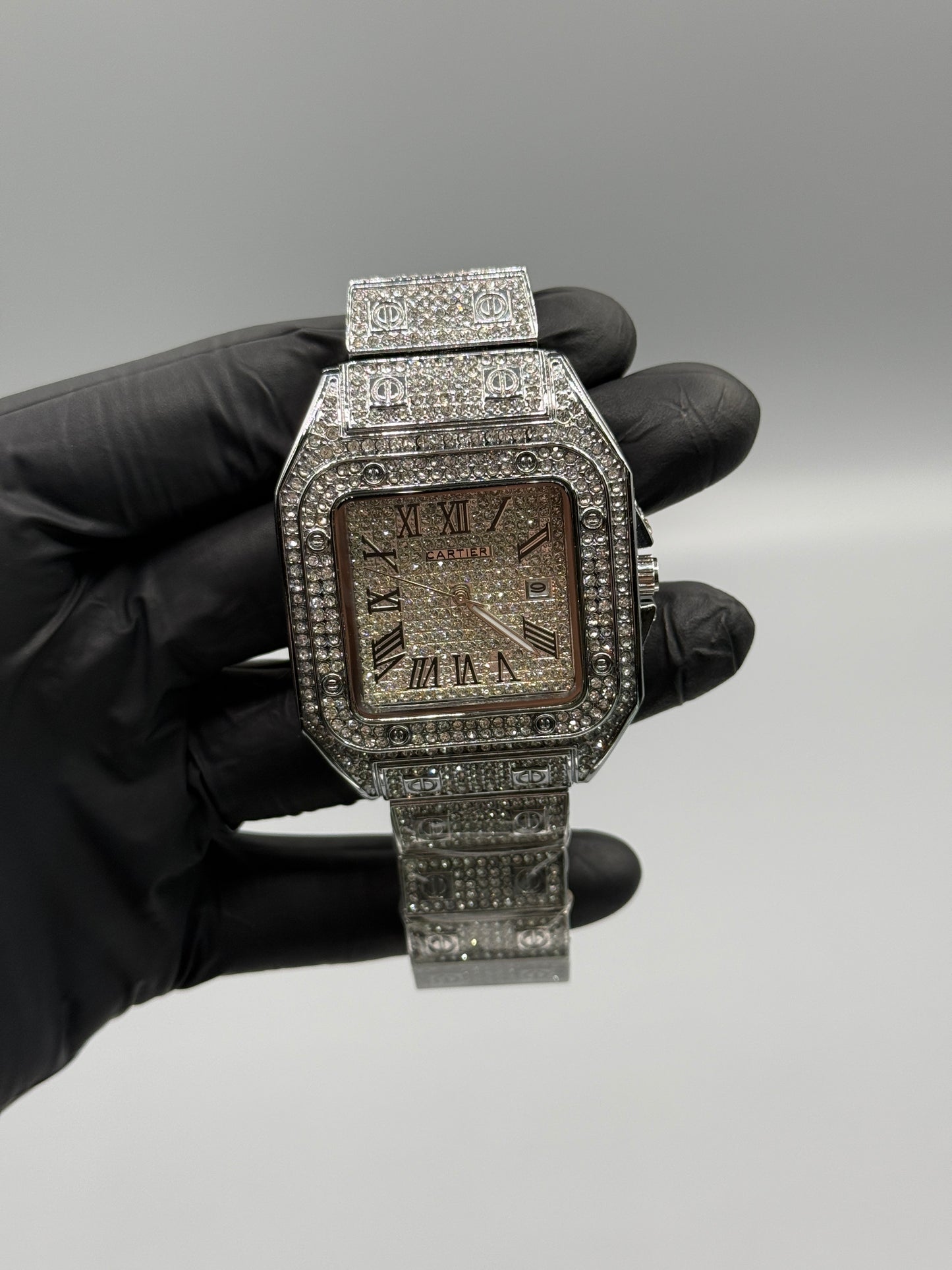 Cartier Iced out Stone Square Watch