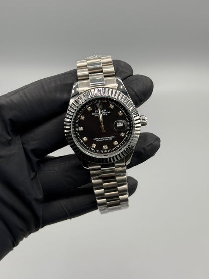 Silver Chain Date Just Black Dial