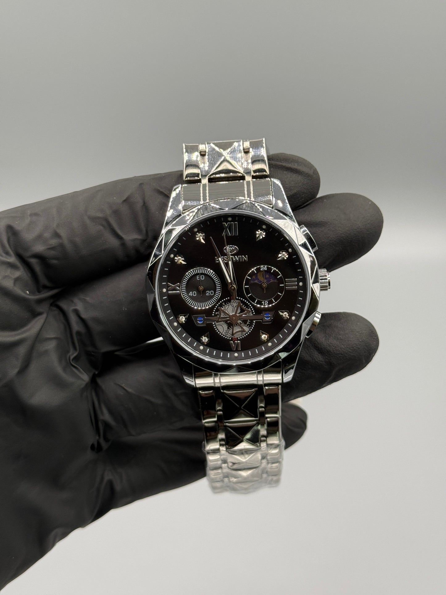 Chronograph Working Roman Numerals Silver Chain